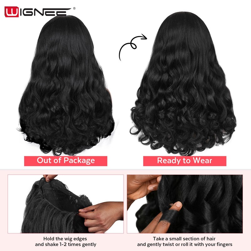 WIGNEE V Part Yaki Curly Wig Natural Look for Women