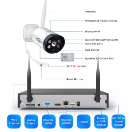 Hiseeu 16CH HD NVR 3MP WIFI CCTV Security Camera System Kit Outdoor