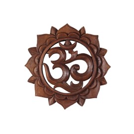 Om Symbol Aum Sign Mandala Relief Mantra Sanskrit Devanagari Decorative Soar Wood Approx. 20 cm Diameter