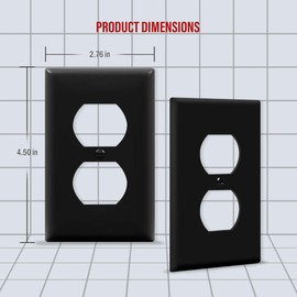 ENERLITES Duplex Receptacle Outlet Wall Plate, Size 1-Gang 4.50" x 2.76", Unbreakable Polycarbonate Thermoplastic, 8821-BK, Black
