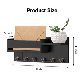 LUPATDY Key Rack with Shelf, Wooden Key Cabinet with 6 Key Hooks, Modern Key Holder Wall for Living Room, Kitchen, Office, Hallway, Bedroom, Black