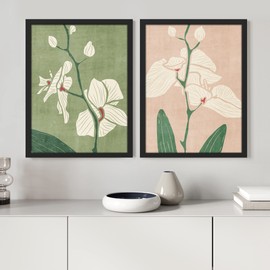 SIGNWIN Framed Floral Botanical Wall Art, Set of 2 Pastel Watercolor Green & Pink Daisy Cherry Blossom Flower Wall Décor Prints, Nature Wilderness Wall Décor for Living Room, Bedroom - 12"x16" Black