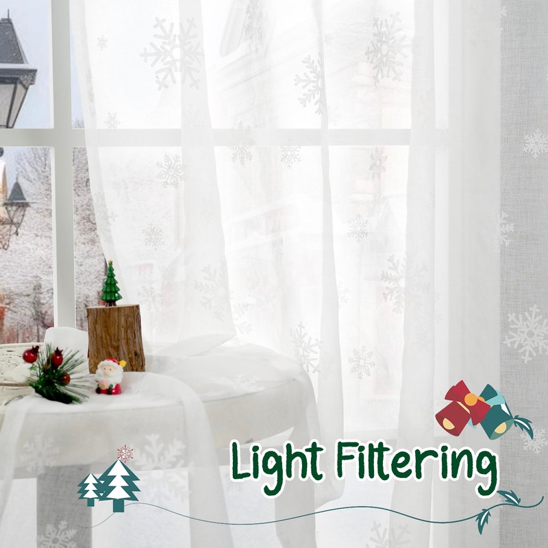 BGment Christmas Sheer Curtains 63 Inches Long 2 Panels Set,