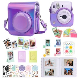 CAIYOULE Accessories for Fuji Instax Mini 12 Christmas Birthday Gifts Holiday Bundle Include PU Leather Instax 12 Case, Mini Picture Album, Frames, DIY Stickers, Color Filter - Shiny Purple