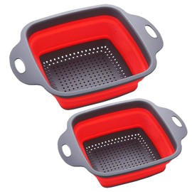 Square Collapsible Colander Set Flamingo Kitchen- 2 Collapsible Colanders (Strainers) Set by Amlrt - Includes 2 Folding Strainers Sizes 240x184x75mm and 290x219x86mm(red)