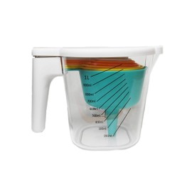 Measuring cup and measuring spoons set with one scraper one funnel plastic cooking baking kitchen utensil BPA free dishwasher safe with lid nesting small space