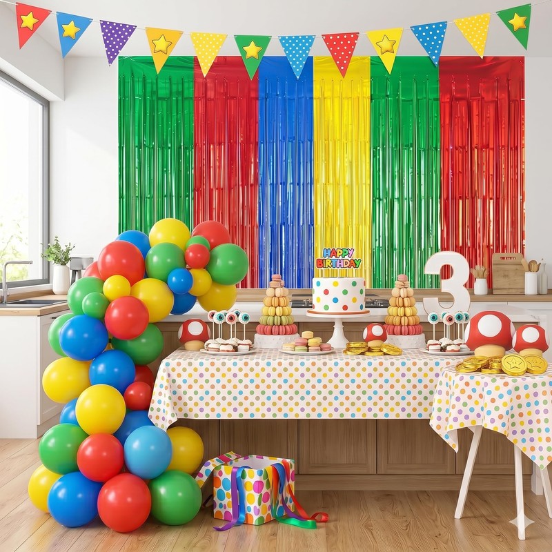 Party Foil Fringe Curtains 2 Pack Metallic Tinsel Backdrop for