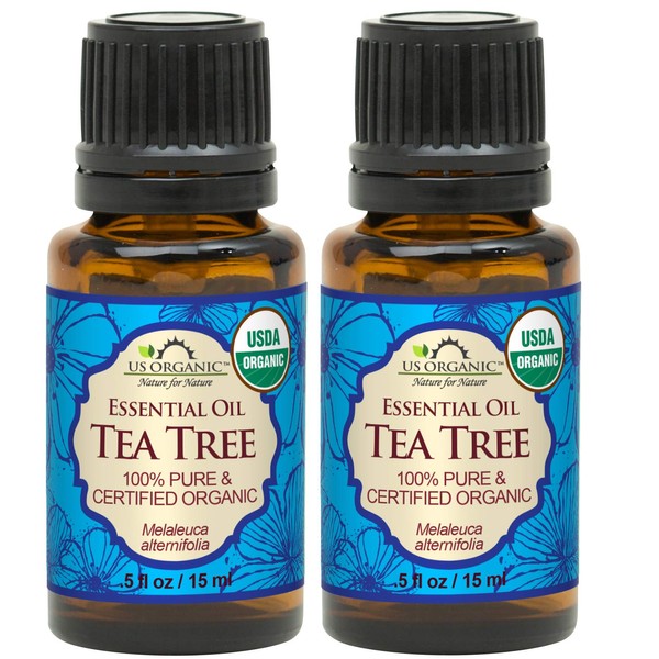 US Organic 100% Pure Tea Tree Essential Oil, Steam Distilled, USDA Certified Organic, Sourced from South Africa, Undiluted, Non-GMO (15 ml, Value 2 Pack)