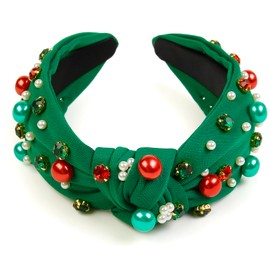 Christmas Headbands for Women Christmas Hair Accessories Christmas Outfits Christmas Knotted Headbands with Pearls Rhinestones Holiday Head Band for Women’s Hair Festive Headpieces Christmas Gifts