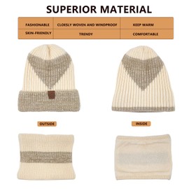 WANYIG Women's Knitted Hat Winter Hat Scarf Set Warm Soft Beanie Hat Loop Scarf Set Knitted for Autumn Winter 55-60 cm, khaki