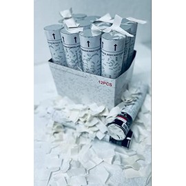 Confetti Cannons Party Xclusive Pack of 12 Large 12 inches -inch Confetti Cannon White Paper wedding graduation party New Years celebrations engagement ( pack of 12 poppers), Gold,white