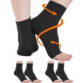 2 Paar Sprunggelenkbandage Medizinische Kompressionssocken Damen & Herren 20-30mmhg, Stützstrümpfe Bandage Fußgelenk Knöchelbandage für Schwellung Fersensporn Verstauchung Sport (2x Schwarz, L)