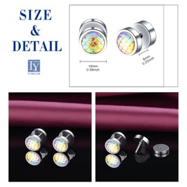 Yumilok Men's Stainless Steel Earrings Round Fish Scale Blue Round Circle Stud Earrings for Men Women Ear Clips, stainless steel