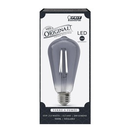 Feit Electric Vintage Exposed Filament Smoke Glass LED ST19 with a Medium E26 Base Light Bulb - 25W Equivalent - 10 Year Life - 200 Lumen - 5000K Dayllight - Dimmable | Original Vintage