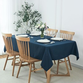 maxmill Rectangle Tablecloth Weaved Texture Design Water Resistant Wrinkle Free Spill-Proof, Soft Table Cloth for Dining Room Decoration, Banquet Parties Holiday Dinner, 52 x 84 Inch Navy Blue