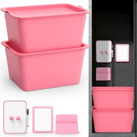8 Pcs Locker Organizer Accessories Kit, Includes 2 Storage Bins with Lids, Magnetic Whiteboard, Mirror, Dry Eraser Marker, Pen Holder, Magnets for Organizing Shelves Back to School Essentials (Pink)