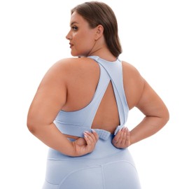 Grace Form Plus Size Sports Bras for Women Full Figure Medium Support Push Up Padded Sport Bra for Large Bust Grey Blue