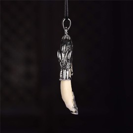 yigedan Mens Vintage Silver Wolf Tooth Pendant Necklace 62mm