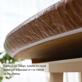 Transparent Tablecloth Round 90-110 cm, PVC Plastic Tablecloths, Table Protector Transparent with Elastic Band, Table Protector Film, Outdoor Tablecloth Weatherproof Garden Tablecloth Round, Reusable