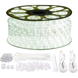 GouTonG LED Rope Lights,110V,Waterproof,Connectable, Power Socket Connector Fuse Holder, Indoor/Outdoor Use, Ideal for Backyards, Decorative Lighting (White, 131.2FT)