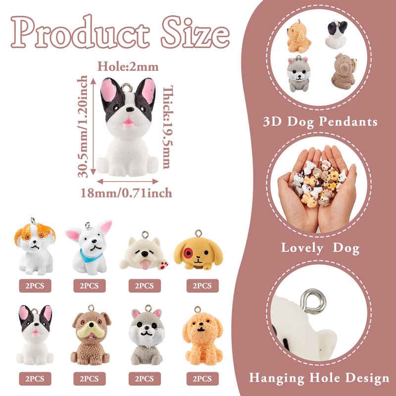 Sparkeads 16pcs Dog Charms Opaque Resin Charms for Keychains, Miniatures,