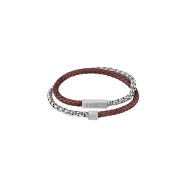 BOSS Jewellery Men's Link and Leather Bracelet Collection Blended Brown Available in Two Sizes, Leather, No Gemstone
