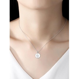 Silver Birth Flower Necklace for Girls Birth Month Pendant Necklace Engraved Flower Coin Necklace for Women (Jan)