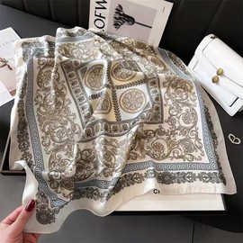 27.5" Silk Scarf of Women's Fashion Head Scarf Square Neck Satin Scarfs for Bag Hair Scarves Gift (Beige)