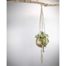 Foreside Home and Garden Macramé Hanging Gold Metal Planter Pot