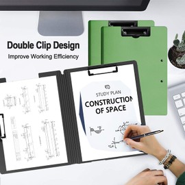 MUYICS 2 Pack Foldable Clipboards, A4 Office Clipboard Folder with Double Metal Clips, 360 Degree Foldable Binder Clipboard with Pen Holder, File Cover Work Folder Clipboards, Green