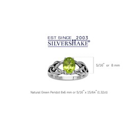 Silvershake 1.32ct. 8X6mm Natural Oval Shape Peridot 925 Sterling Silver Celtic Knot Solitaire Ring Size 6.5