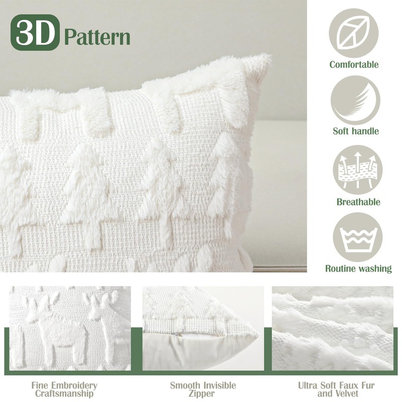 Lewondr Christmas Throw Pillow Cover 18x18, Set of 2 Super