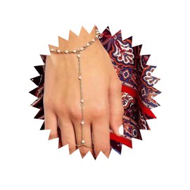 Yienate Pearl Satellite Chain Bracelet Gold Pearl Finger Chain Pearl Bead Station Slave Hand Chain Pearl Hand Harness Boho Bead Bracelets Jewellery Gifts for Women Girls