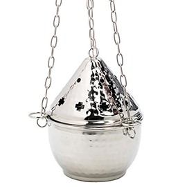 NKlaus censer hanging vessel with chain 80cm incense burner nickel plated hammered 7615