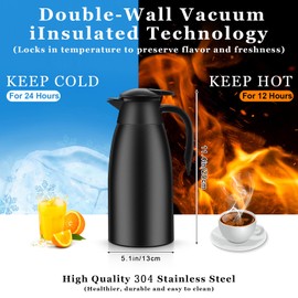 Norme 2 Pcs Thermal Coffee Carafe Insulated Stainless Steel Coffee Carafe for Hot Liquid Vacuum Thermal Pot Creamer Carafe Dispenser with Brushes Keeping Hot Water Milk(Black,68 oz)