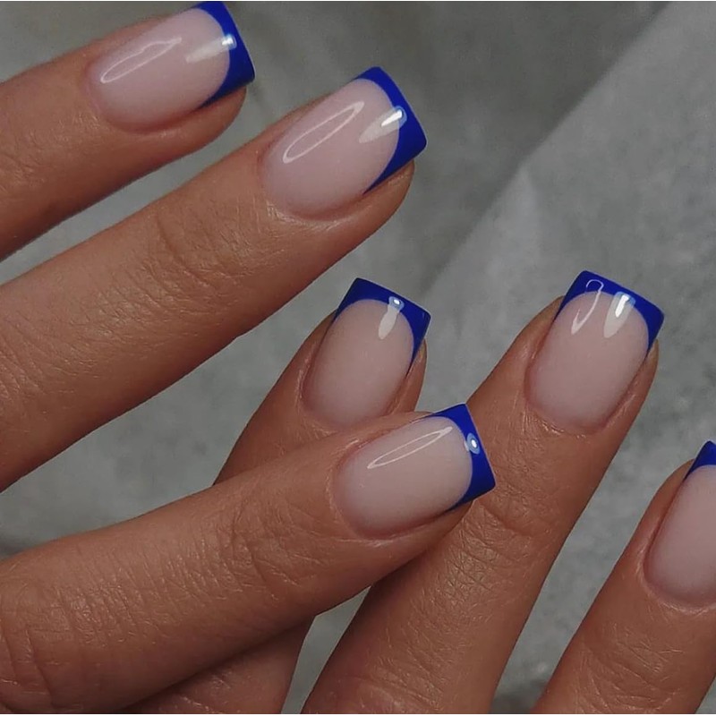 SXVME 30 uñas postizas acrílicas de punta francesa azul real,