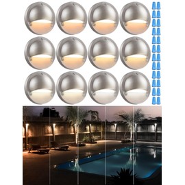 LEONLITE 12-Pack Update 5CCT LED Low Voltage Deck Lights, 180LM 3.5inch Landscape Step Railing Fence Light, 12-24V AC/DC, CRI90, Die-cast Aluminum Housing & Frosted Glass Lens, UL Cord, Satin Nickel