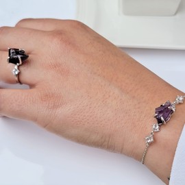 real raw alexandrite chain bracelet and ring set june birthstone gift for her solid 925 sterling silver rhodium plated solitaire healing crystal jewelry uniquelan jewelry (alexandrite, 6)