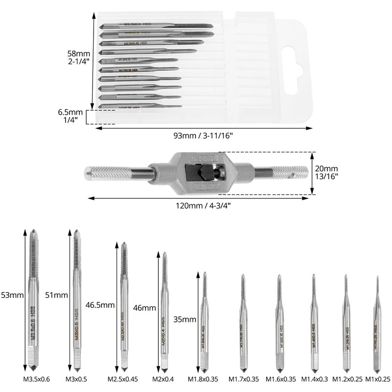 QWORK Micro Taps Bit Set - 10 Pcs M1-M3.5 HSS