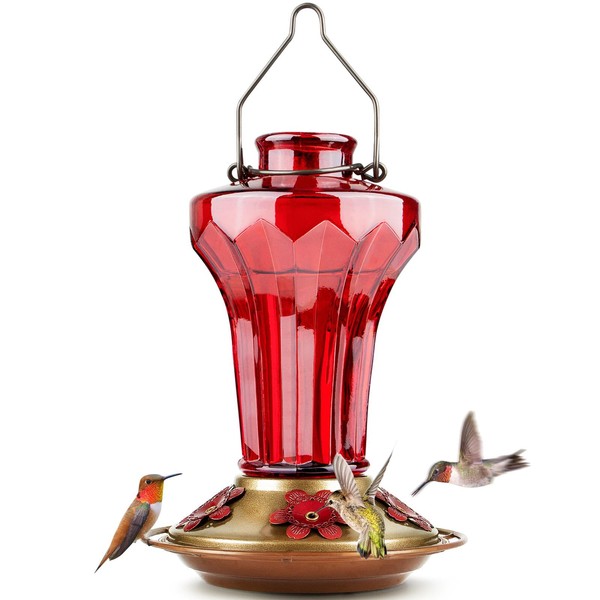 BOLITE 18018-R Hummingbird Feeder, Glass Hummingbird Feeder for Outdoors, Tower Shape Bottle, 20 Ounces, Red