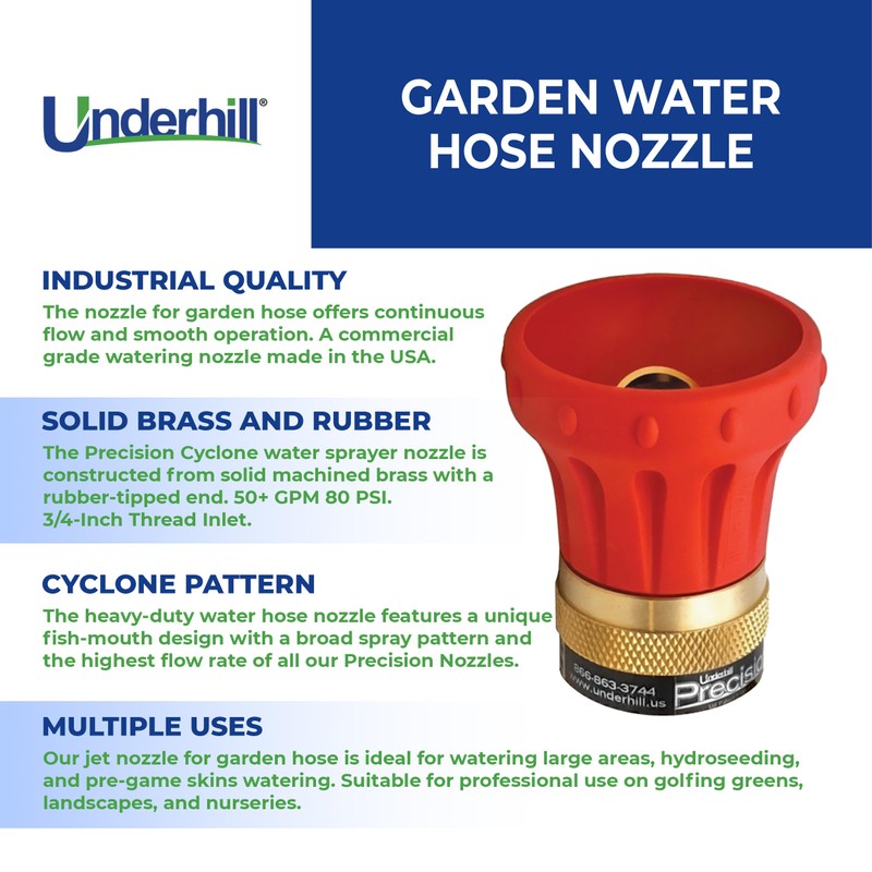 Underhill Precision Cyclone Garden Water Hose Nozzle Sprayer, 50+ GPM