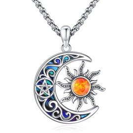 Eusense 925 Sterling Silver Pentagram Necklace Triple Moon Goddess Necklace Hecate Pendant Sun and Moon Pendant Jewellery Gifts Spiritual Amulet Wiccan Pagan Talisman for Men Women, Sterling Silver,