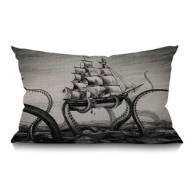 Smooffly Boat and Octopus Lumbar Pillow Cover 12x20 Inch Oblong Cotton Linen Decorative Throw Pillow Cover Cushion Case for Sofa Couch Home Farmhouse Decor