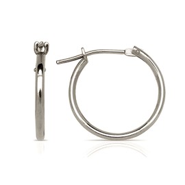 Jewelryweb Solid 14k Gold 1mm Classic Tube Hoop Earrings 14mm White Gold