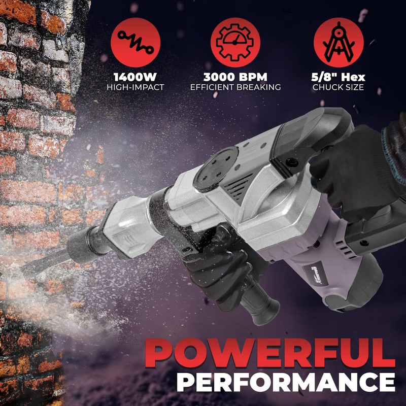 XtremepowerUS 1400W Demolition Electric Jack Hammer Point & Flat Chisel