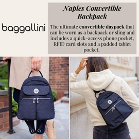 Baggallini Naples Convertible Backpack - Travel Sling Crossbody - 12" Nylon Handbag w/ RFID & Padded Tablet Sleeve