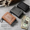 Naru Men's Bifold Wallet, Compact, Leather, L-Shaped Zipper, Includes Carabiner,