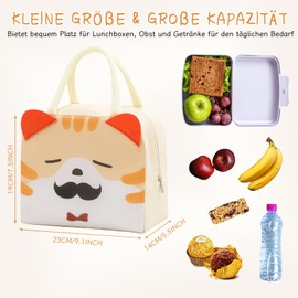 FANGCCC Children's Lunch Bag, Cool Bag, Small 3D Cartoon Lunch Bag, Small Cooler Bag with Aluminium Foil, Portable Lunch Bag, Cool Bag, Foldable Insulated Bag for Lunch Box, Kettle (Beige Cat)