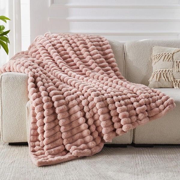 Faux Fur Throw Blanket for Couch Bubble Blanket, Fluffy Fuzzy
