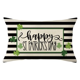 Ogiselestyle Happy St Patricks Day Shamrock Stripe Throw Pillow Cover, 12 x 20 Inch Clover Cushion Case Decoration for Sofa Couch
